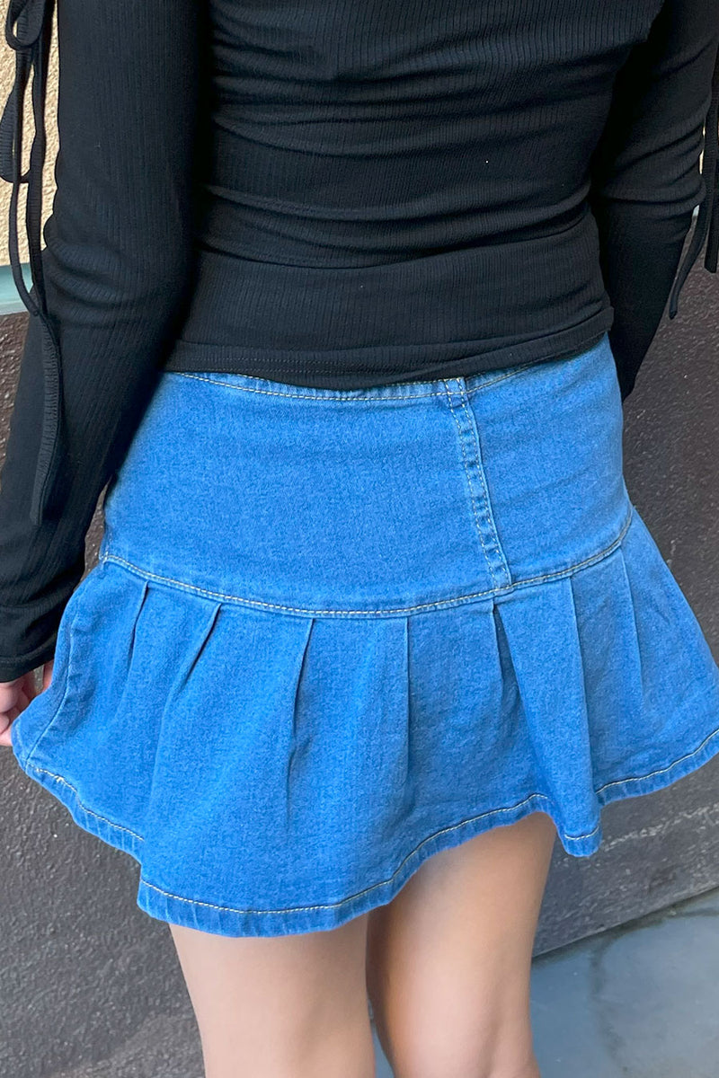 Y2k Pleated Denim Mini Skirt With Underpants Hyperbees