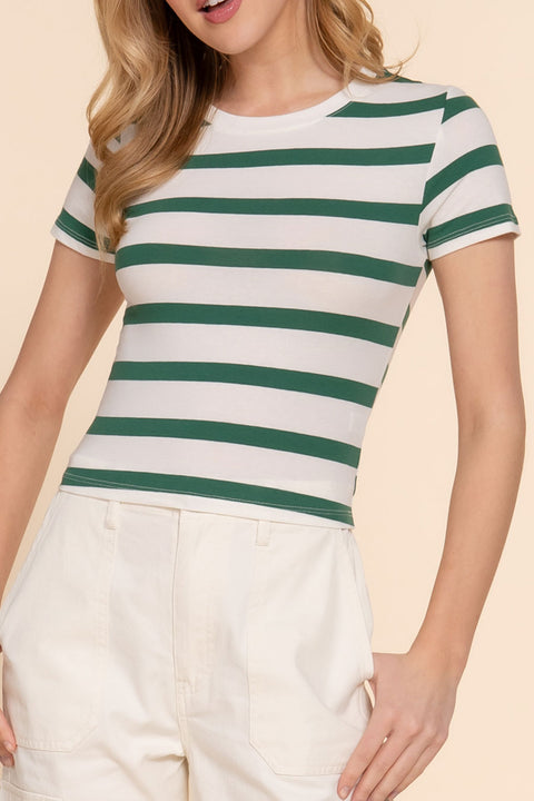 Basic Short Sleeve Stripe Knit Crop Top