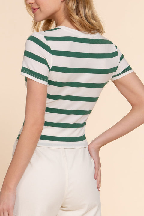 Basic Short Sleeve Stripe Knit Crop Top