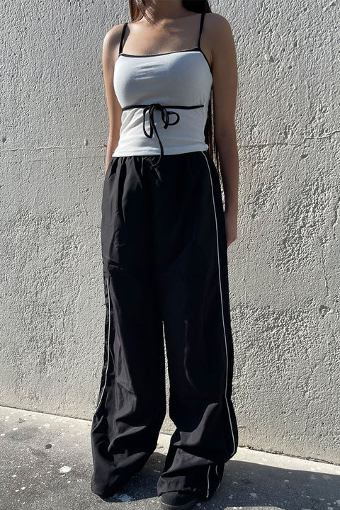Y2K Acubi Striped Track Pants with Ankle Drawstrings