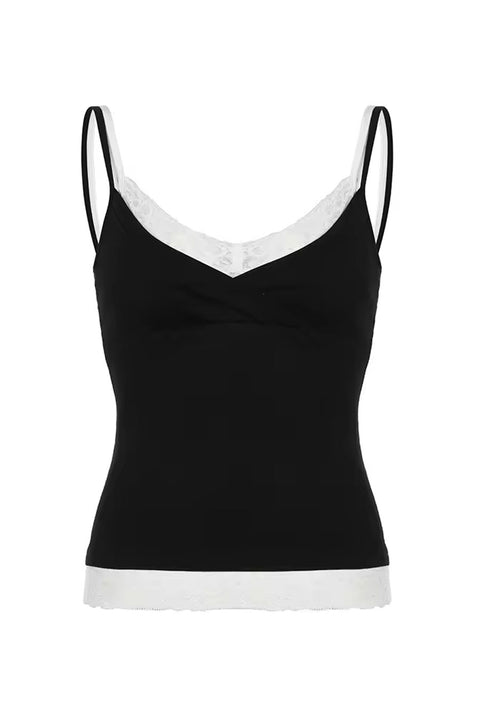 Y2K Lace Layered Wrapped V-Neck Cami Tank Top