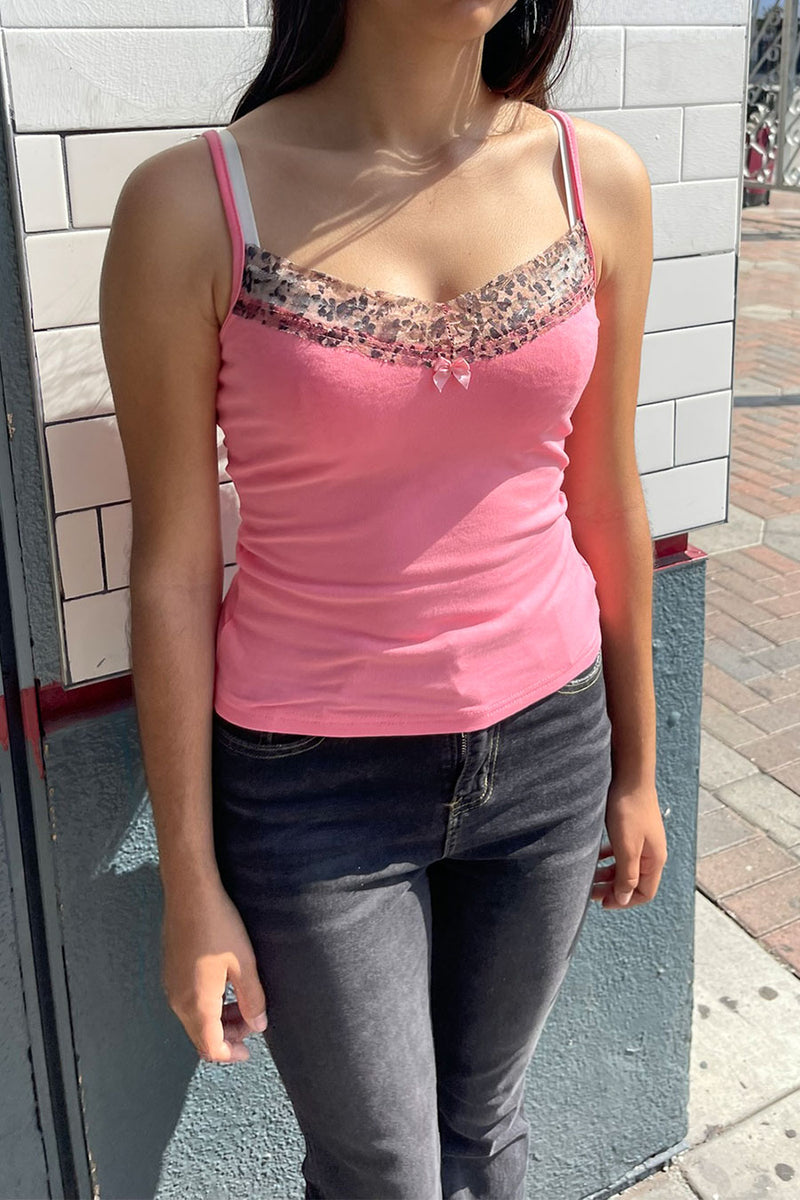 Y2K Leopard Print Hot Pink Cami Tank Top HyperBees