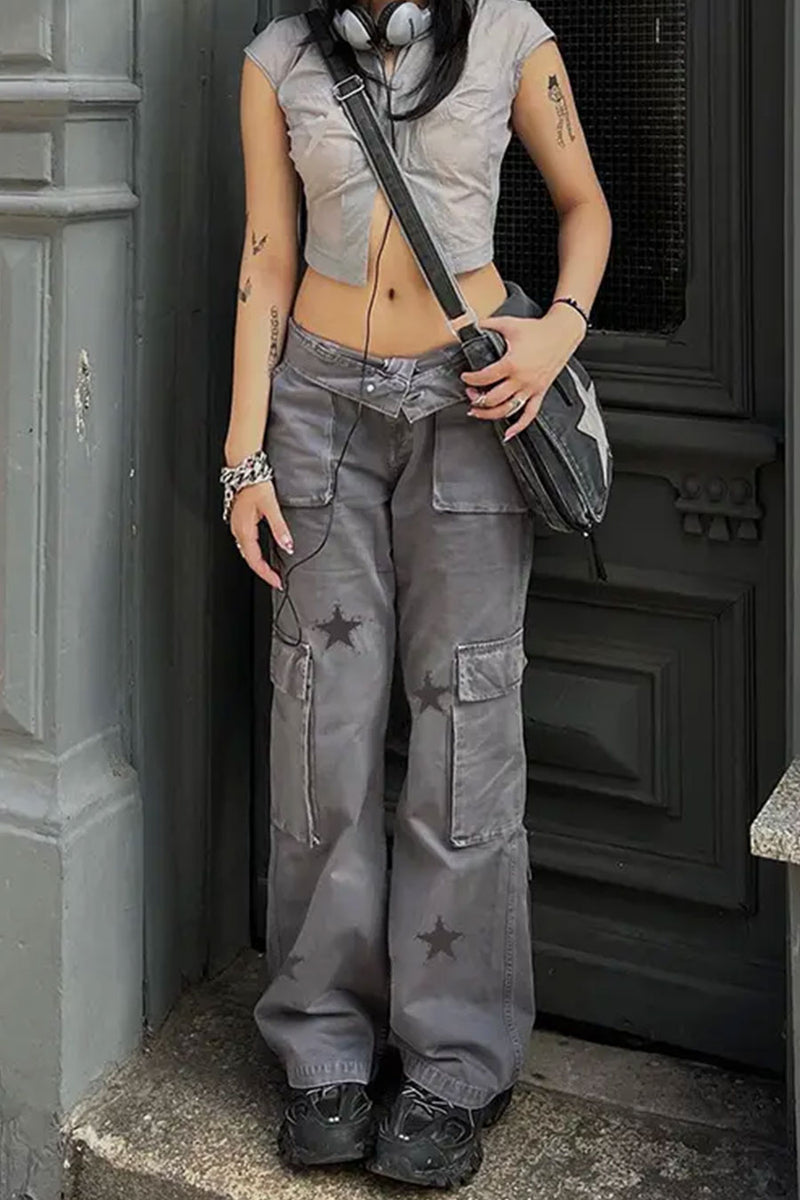 Y2K Star Printed Cargo Denim Pants– HyperBees