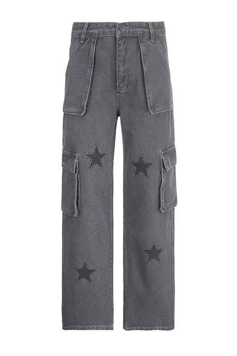 Y2K Star Printed Cargo Denim Pants
