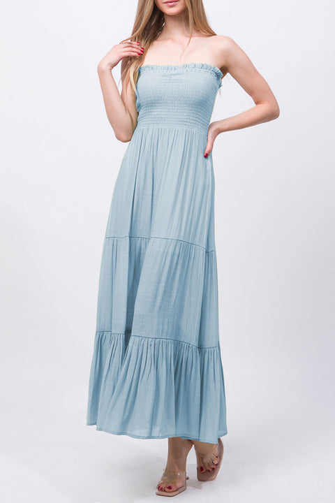 Strapless Smocked Maxi Tiered Dress