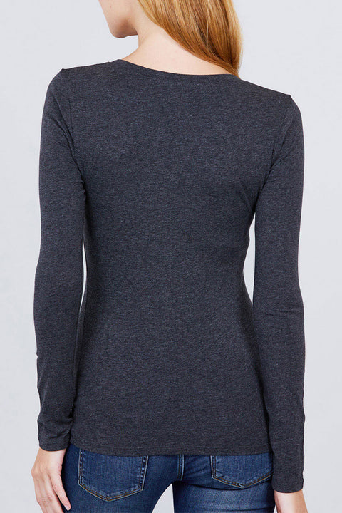 Basic Long Sleeve Scoop Neck T-Shirt Top