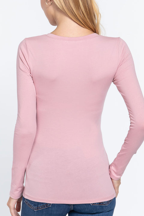 Basic Long Sleeve Scoop Neck T-Shirt Top
