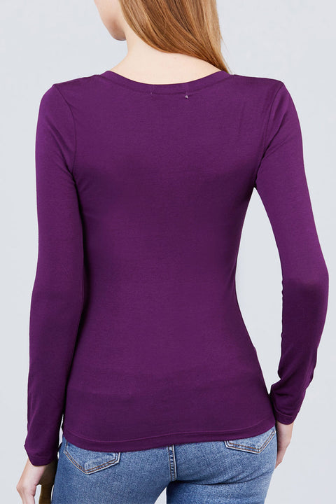 Basic Long Sleeve Scoop Neck T-Shirt Top