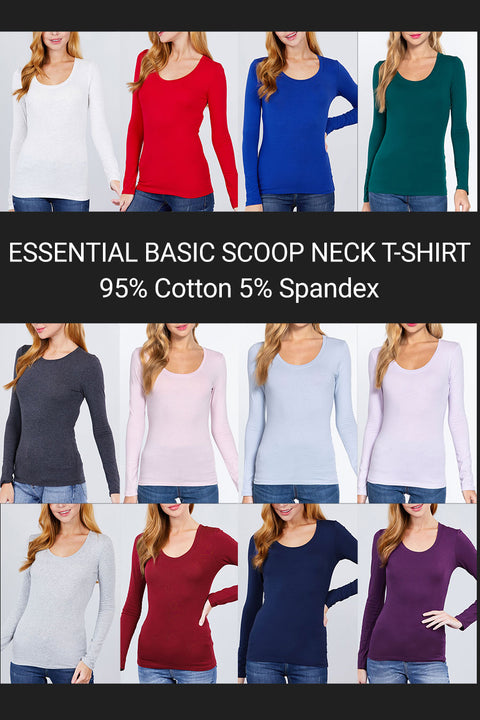 Basic Long Sleeve Scoop Neck T-Shirt Top