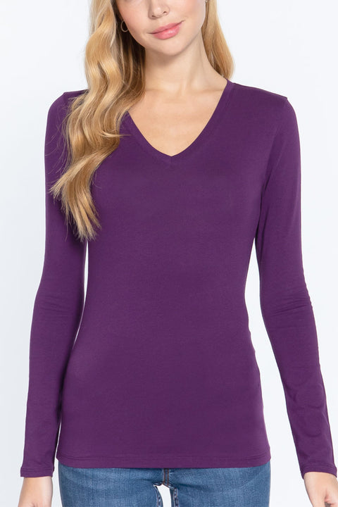 Basic Cotton Jersey V-Neck T-Shirt Top
