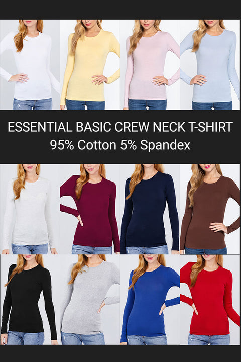 Basic Crew Neck Cotton Jersey T-Shirt Top