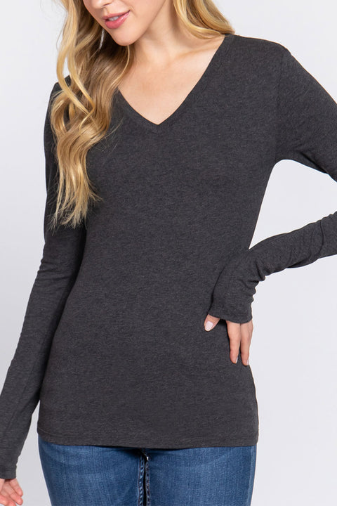 Basic Cotton Jersey V-Neck T-Shirt Top
