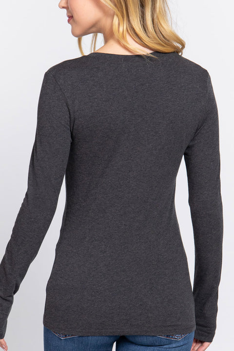 Basic Cotton Jersey V-Neck T-Shirt Top