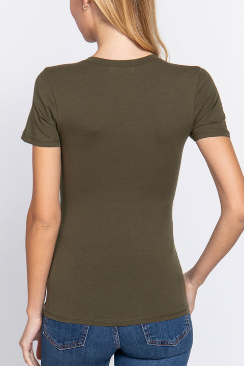 Basic Cotton Jersey V-Neck T-Shirt Top