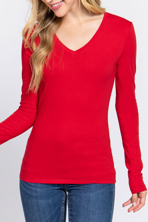 Basic Cotton Jersey V-Neck T-Shirt Top