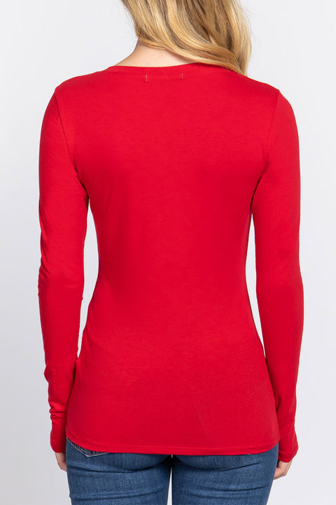 Basic Cotton Jersey V-Neck T-Shirt Top