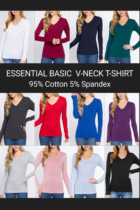 Basic Cotton Jersey V-Neck T-Shirt Top