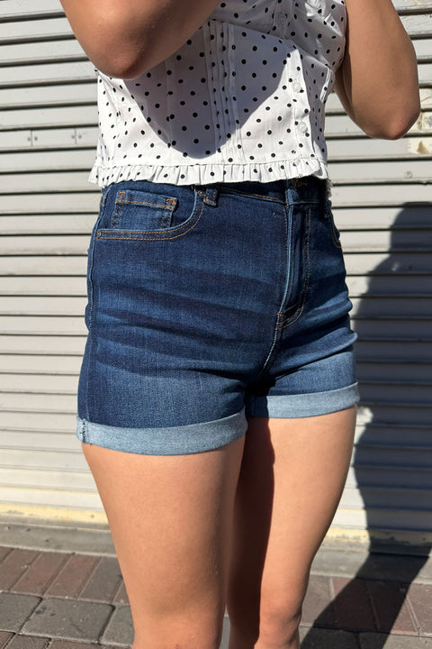 WAXJEAN Basic Denim Shorts With Rolled Cuff with Great Stretch