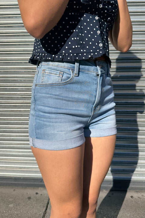 WAXJEAN Basic Denim Shorts With Rolled Cuff with Great Stretch