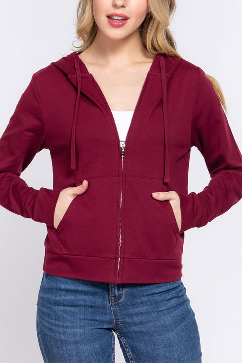 Basic French Terry Zip-Front Hoodie Sweatshirt Jacket