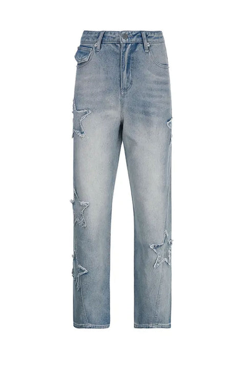 Y2K Star Patch Straight Baggy Jean Pants