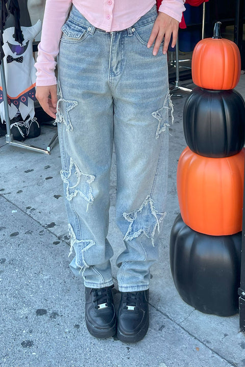 Y2K Star Patch Straight Baggy Jean Pants