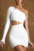 HyperBees Signature Mesh Double-Layer Asymmetrical Long Sleeve Mini Bodycon Dress
