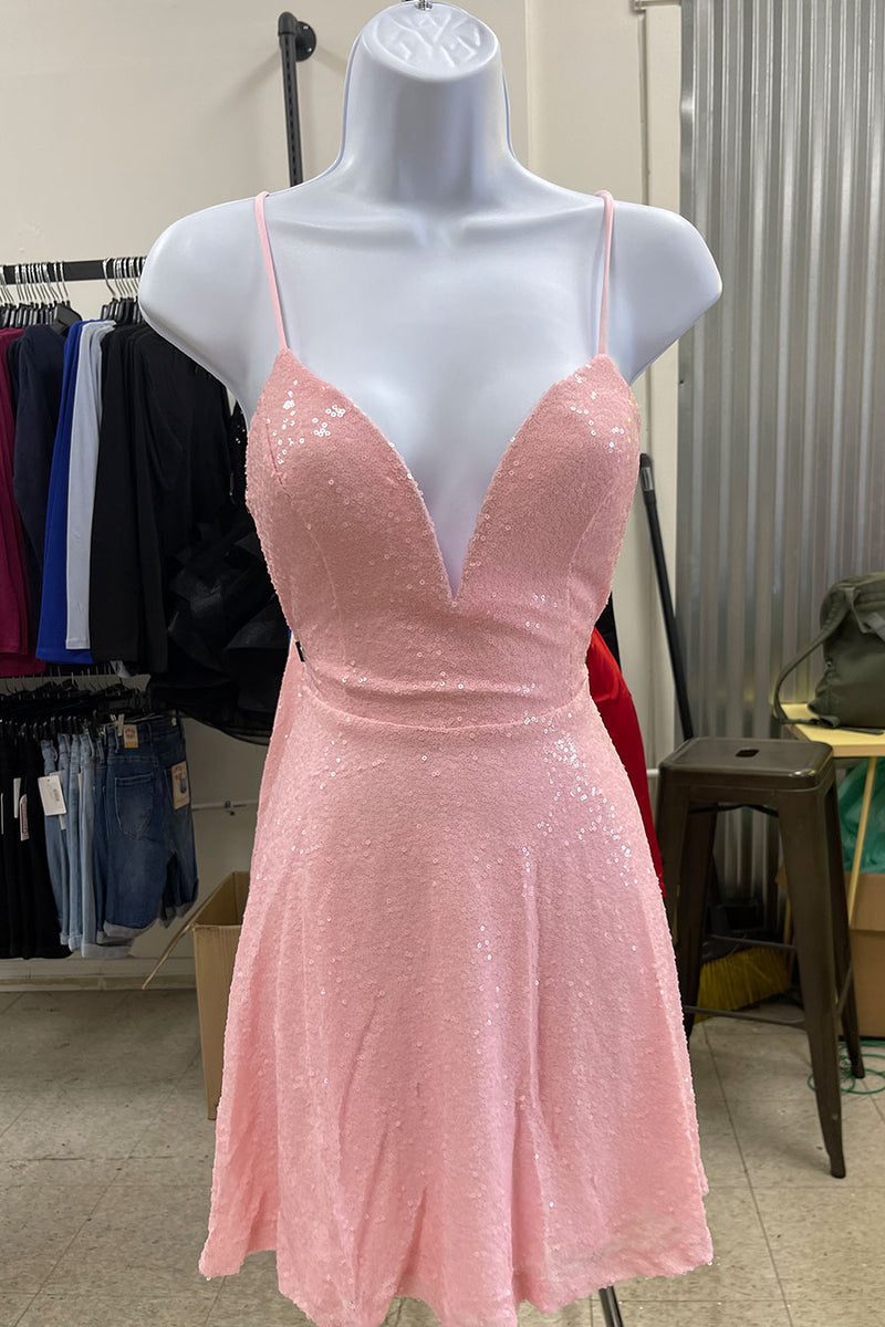Sequin Deep V-Neck Flowy Mini Dress– HyperBees