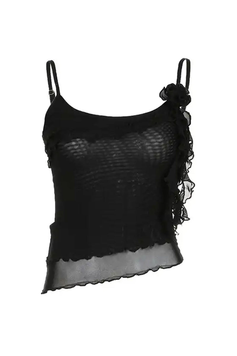 3D Flower Detail Double-Layered Mesh Cami Top– HyperBees