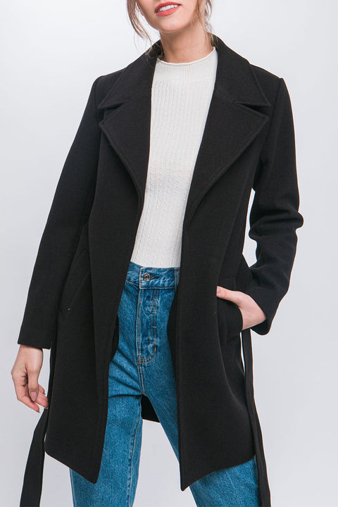 Lapel Collared Trench Coat with Waist Tie