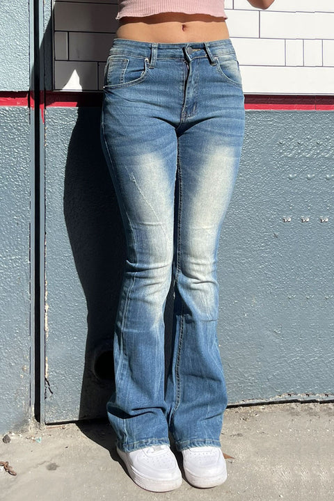 Y2K Vintage Wash Low-Rise Flare Jean with Stretch