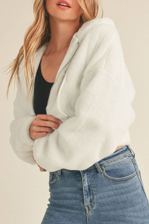 Super Soft Faux Fur Zip-Up Hoodie Bomber Jacket