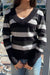 Y2K Deep V-Neck Striped Long Sleeve Sweater Top