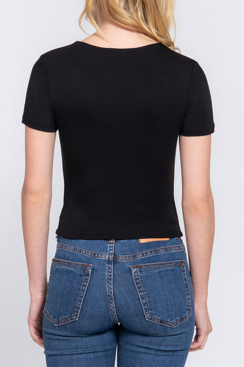 Basic Short Sleeve Crew Neck Double Layer Knit Top