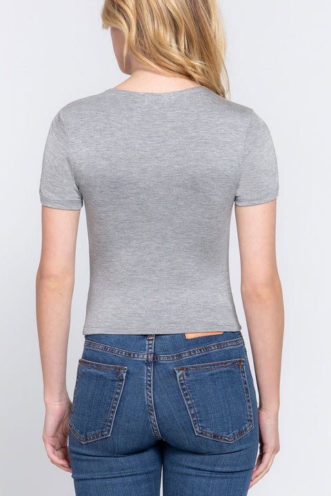 Basic Short Sleeve Crew Neck Double Layer Knit Top