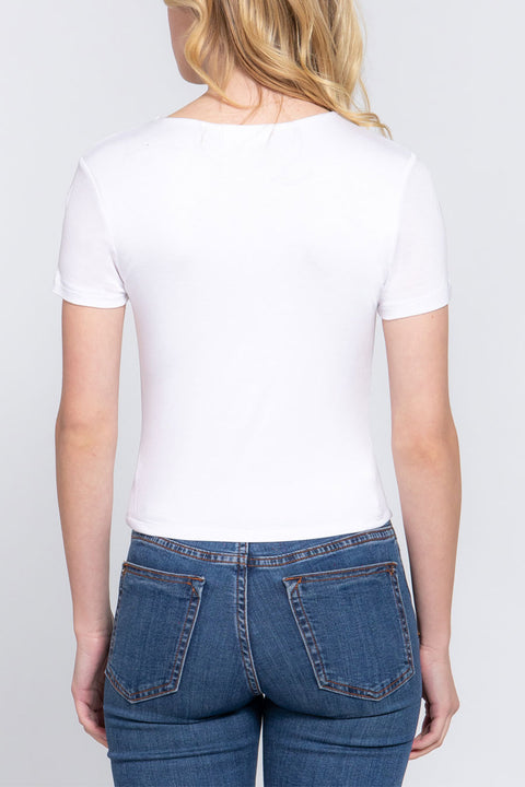 Basic Short Sleeve Crew Neck Double Layer Knit Top