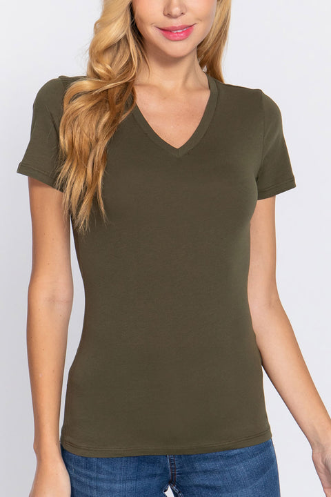 Basic Short Sleeve V-Neck T-Shirt