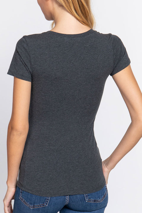 Basic Short Sleeve Scoop Neck T-Shirt Top