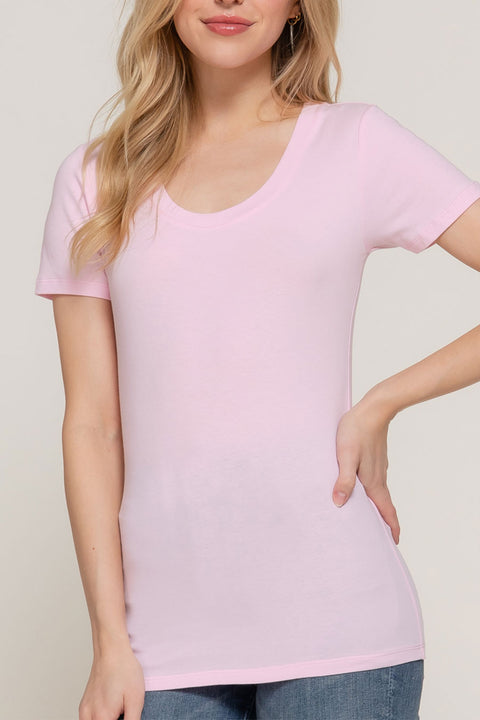 Basic Short Sleeve Scoop Neck T-Shirt Top