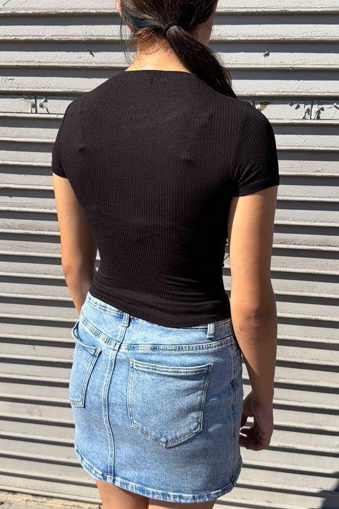 Basic Short Sleeve Crew Neck Rib Crop Top