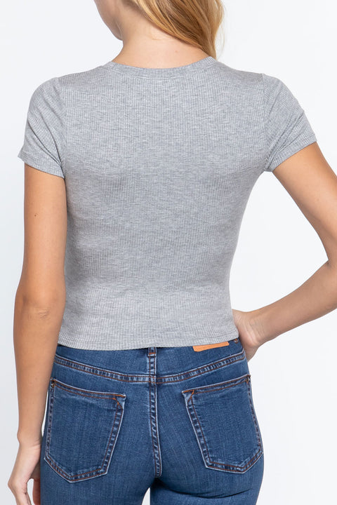 Basic Short Sleeve Crew Neck Rib Crop Top