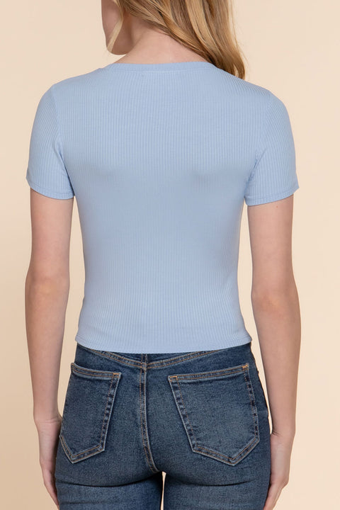 Basic Short Sleeve Crew Neck Rib Crop Top