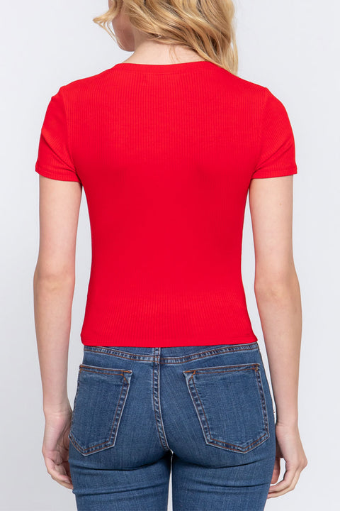 Basic Short Sleeve Crew Neck Rib Crop Top