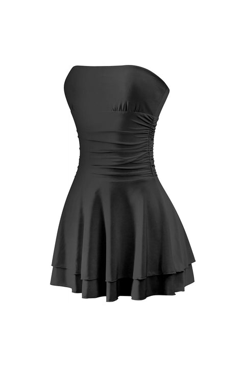 Strapless Ruched Ruffle Tiered Mini Dress