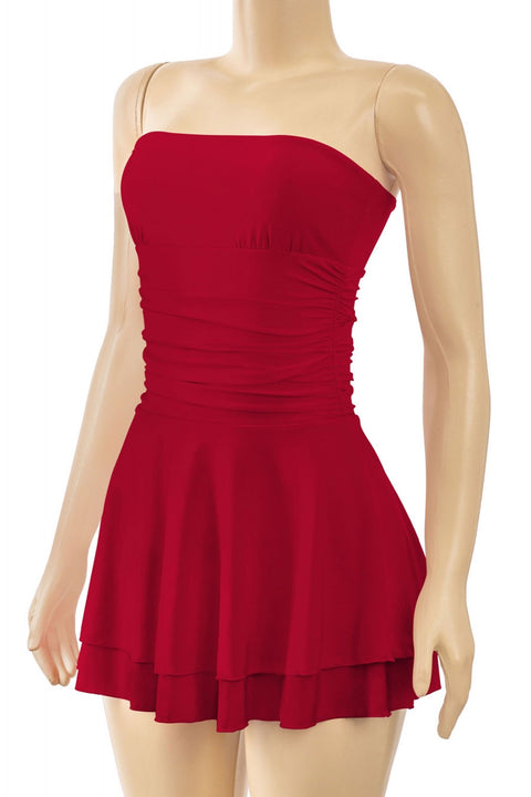 Tresser™ Strapless Ruched Ruffle Tiered Mini Dress