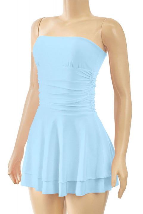 Tresser™ Strapless Ruched Ruffle Tiered Mini Dress