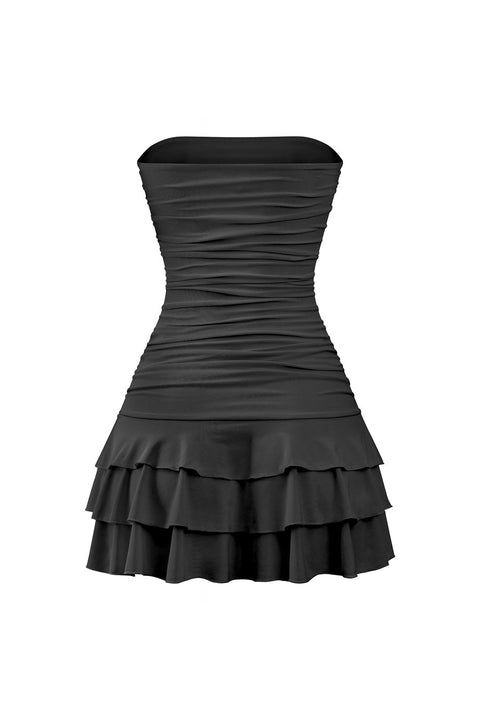 Tresser™ Coquette Strapless Ruched Ruffle Mini Dress with Bow Detail