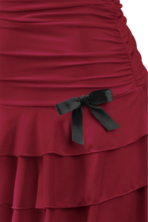Tresser™ Coquette Strapless Ruched Ruffle Mini Dress with Bow Detail