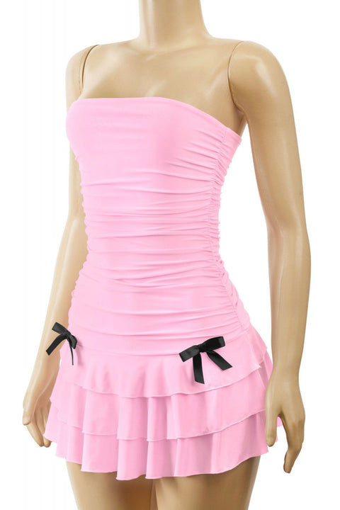 Tresser™ Coquette Strapless Ruched Ruffle Mini Dress with Bow Detail