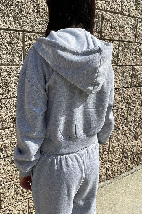 Basic Fleece Long Sleeve Zip Up Cropped Hoodie Jacket